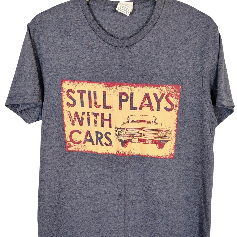 Delta Soft Still Plays With Cars Graphic T-Shirt Mens Medium Blue Heathered‎ Tee